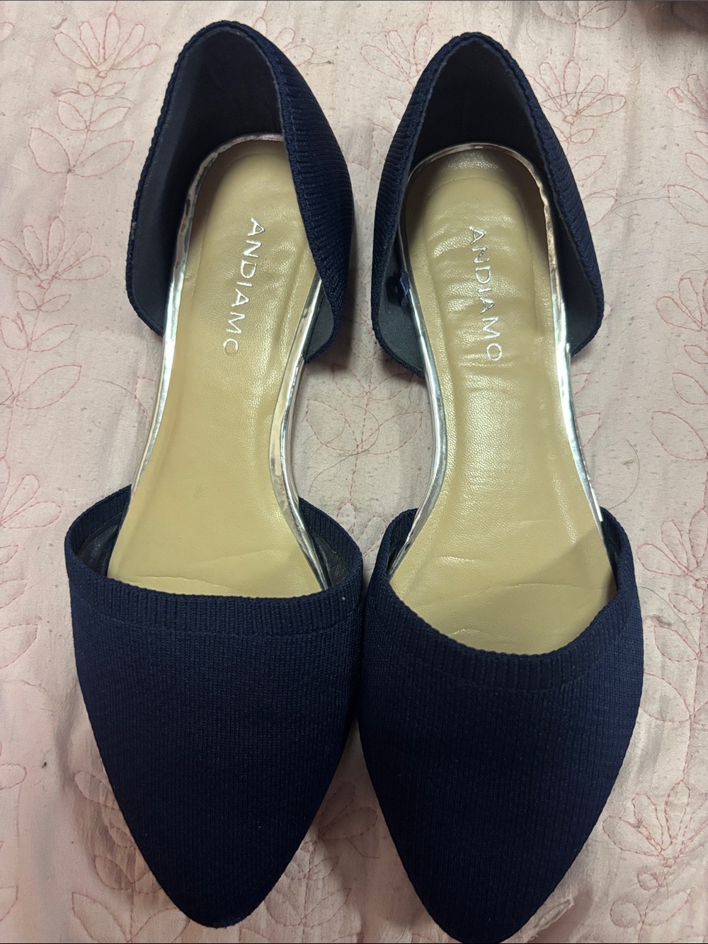 Andiamo Navy D'Orsay Pointed Toe Flats